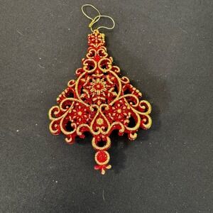 Vintage Red And Gold Christmas Tree Ornament With Star